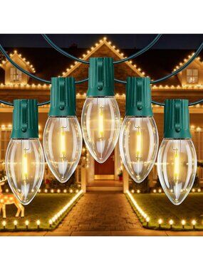 100FT 100 LED Vintage Warm White C9 String Lights - Connectable Outdoor Holiday